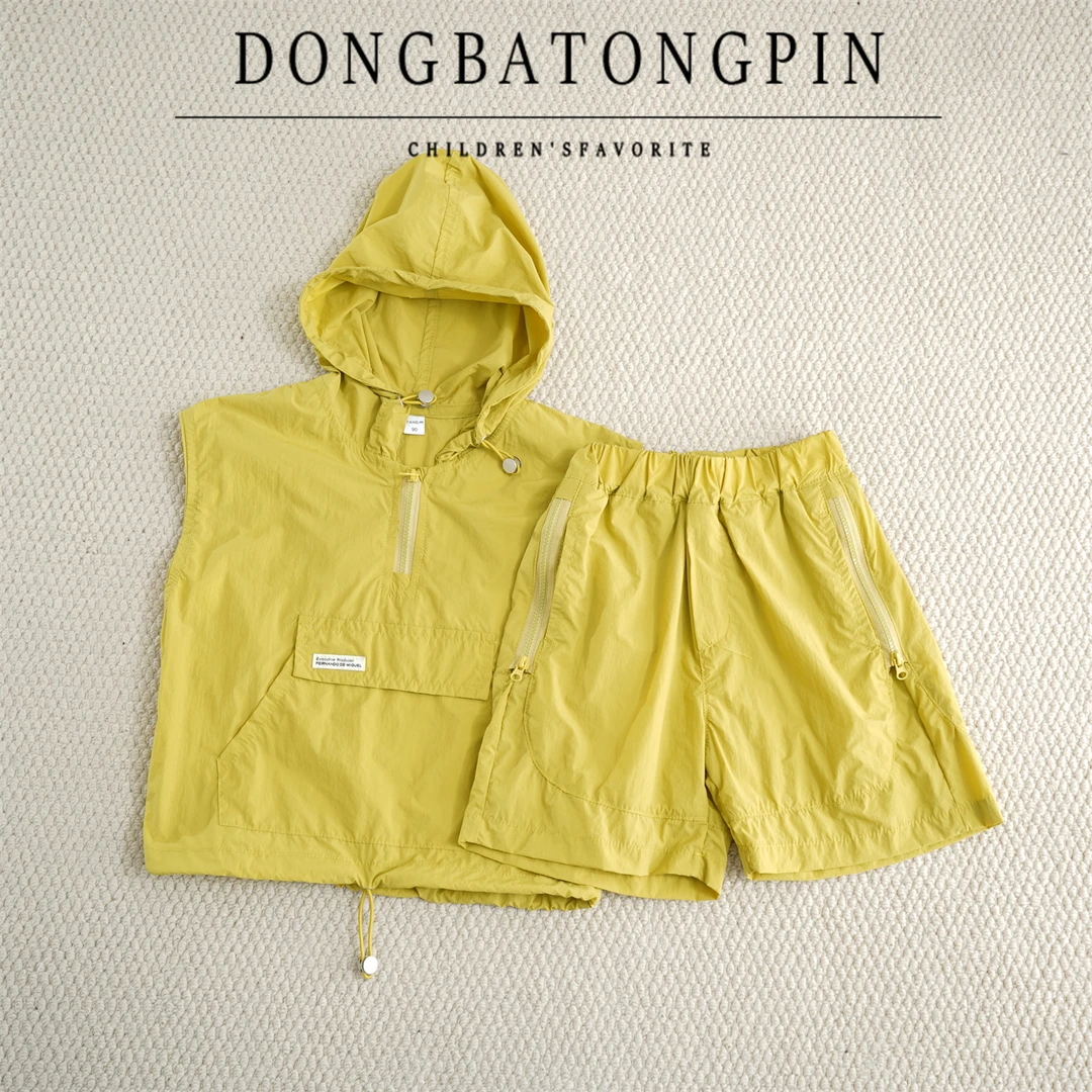 【现货】夏季中小童无袖连帽防晒衣套装百搭舒适薄款两件套TZ4X309