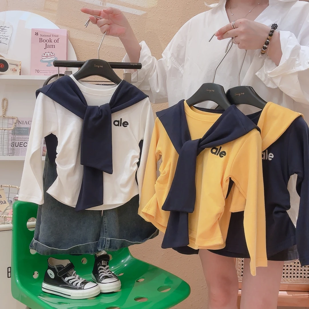 简约撞色披肩字母刺绣2025新款秋季修身显瘦休闲上衣