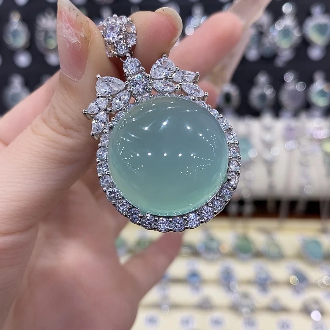 安***酱蛇纹石玉银S925镶嵌颈饰