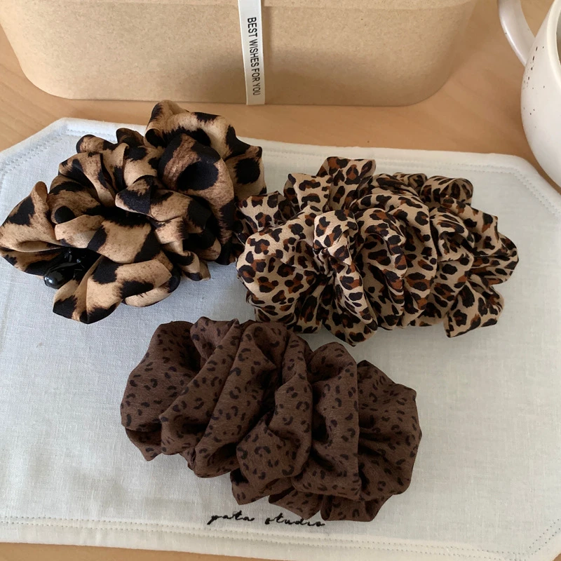复古豹纹泡泡褶皱云朵香蕉夹竖夹女2025新款高马尾发夹显发量发饰