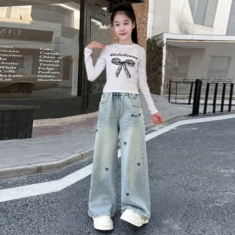 女童秋装套装儿童装休闲时尚长袖T牛仔长裤两件套春秋季小女孩潮