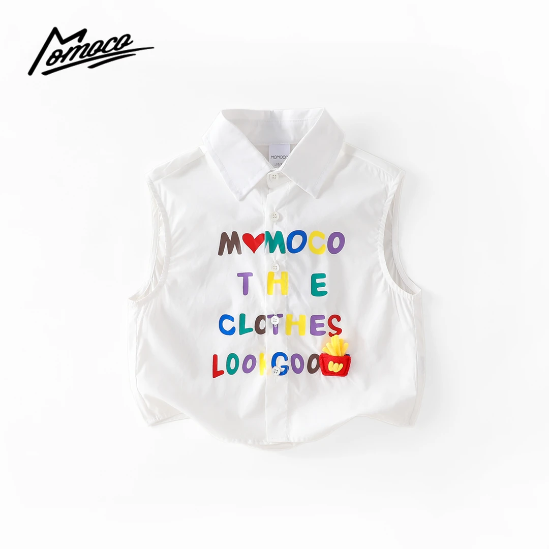 MOMOCO夏季新款男童时尚字母印花无袖衬衫马甲上衣77280234001