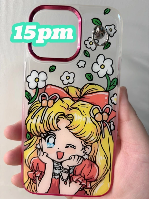 纯手绘全包滴胶手机壳ins可爱个性透明卡通支架动漫少女涂鸦
