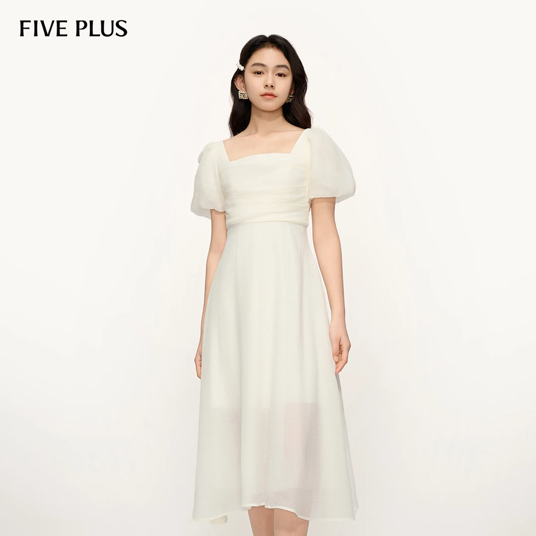 FIVE PLUS春装法式泡泡袖连衣裙女浪漫度假风飘逸纱裙2SC108137
