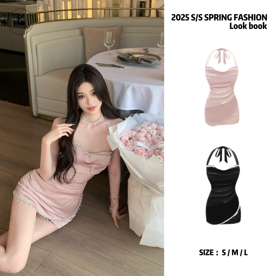 【JOYKIKI 清清!】【美丽人生】 御姐收腰显瘦亮钻挂脖连衣裙J25A070