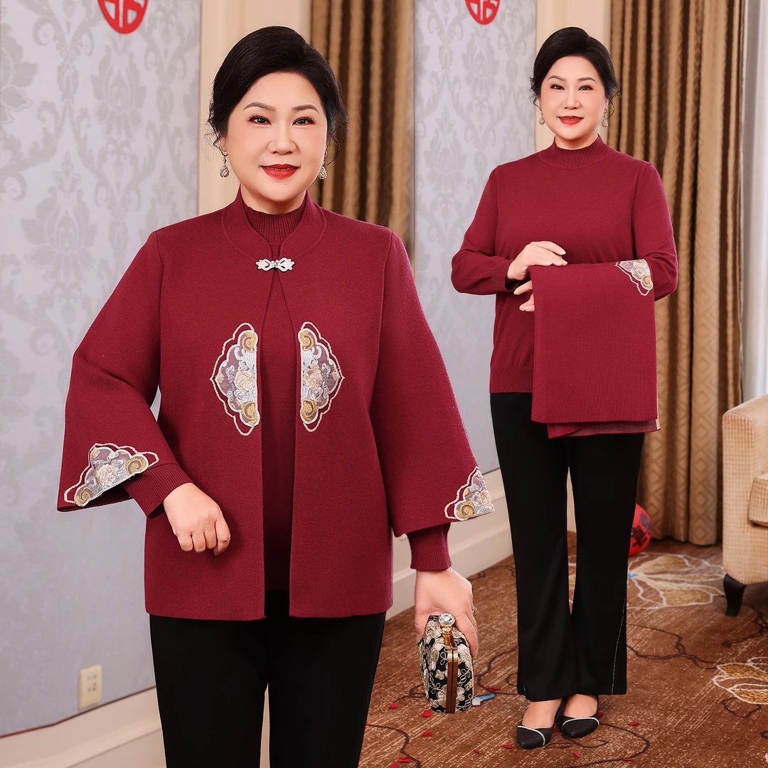 中老年女装妈妈装毛衣套装喜婆婆婚宴装订婚宴礼服敬酒服WM25709