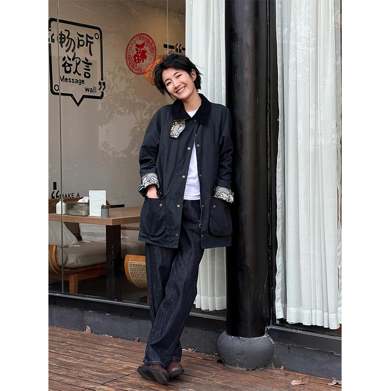 浪清/女装推荐 科罗蒂藏青色印花休闲外套43168#