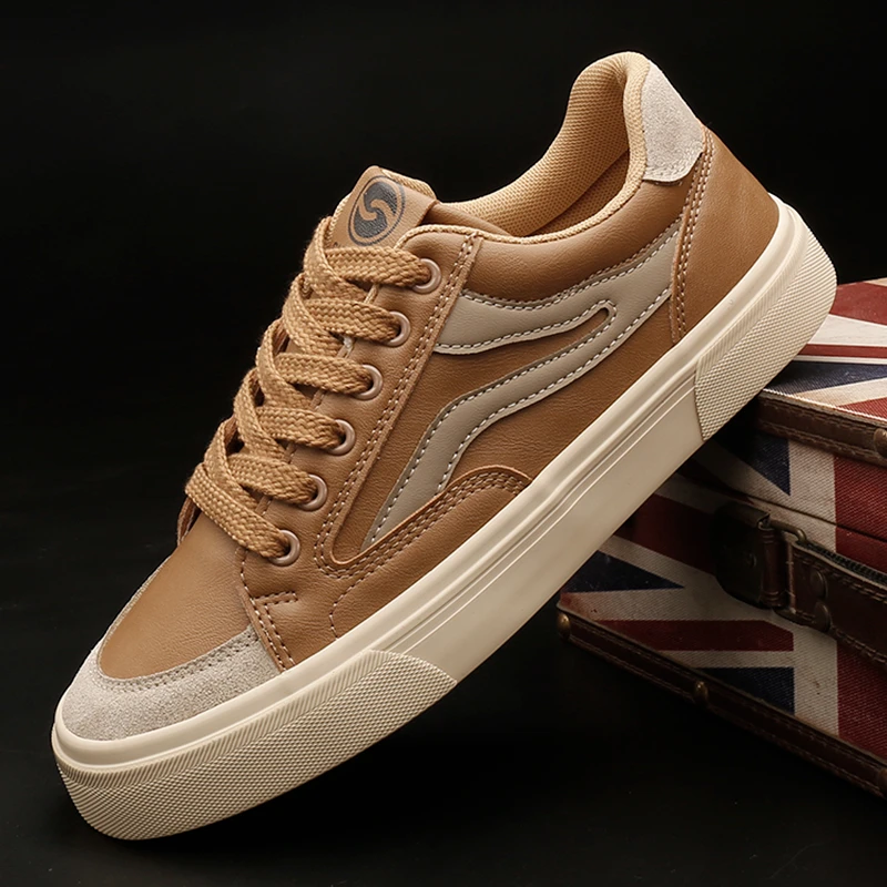 25871 休闲皮鞋百搭秋季纯色潮鞋韩版平跟板鞋前系带黑色耐磨男鞋