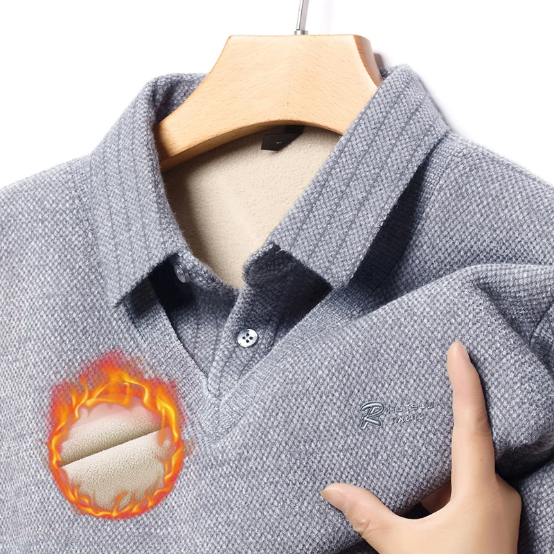 2025秋冬男士长袖针织休闲宽松加厚商务翻领秋冬季假两件