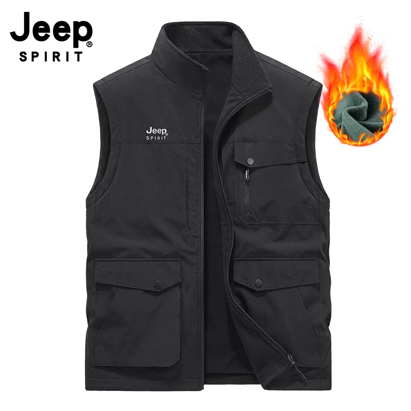 JEEPSPIRIT吉普新款男士工装马甲户外运动钓鱼坎肩多口袋背心外穿