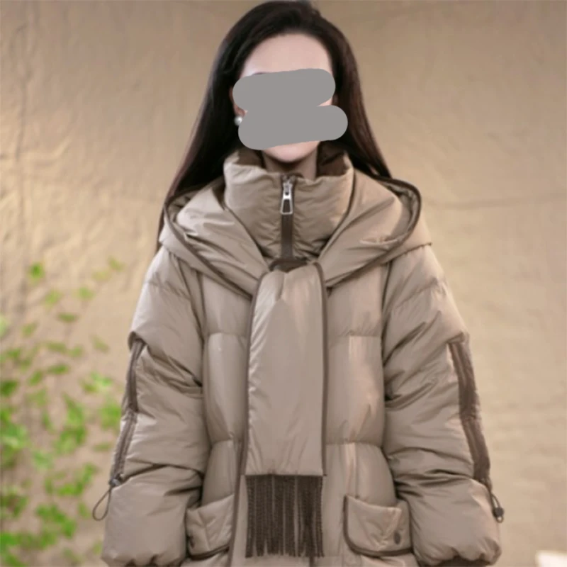 2025年秋冬季围巾连帽百搭时尚保暖棉服