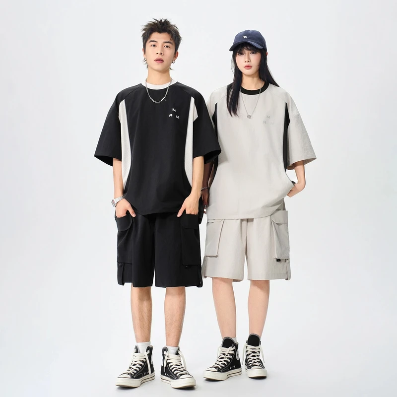 MANRE SHOW运动速干套装男生夏季穿搭一整套户外短袖短裤潮流男装