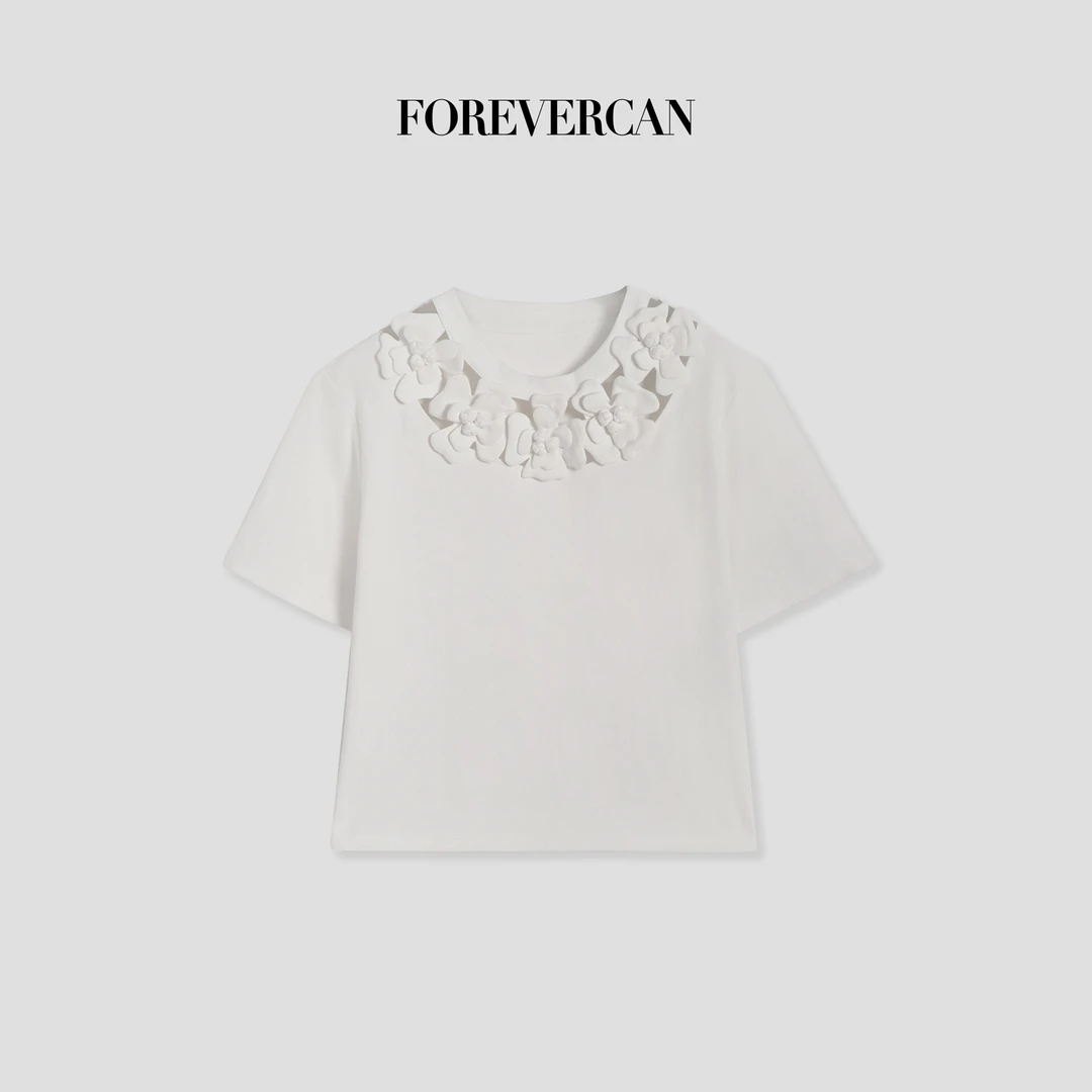 FOREVERCAN“卢浮宫”V家24S镂空立体花卉设计T恤短袖上衣ST21391