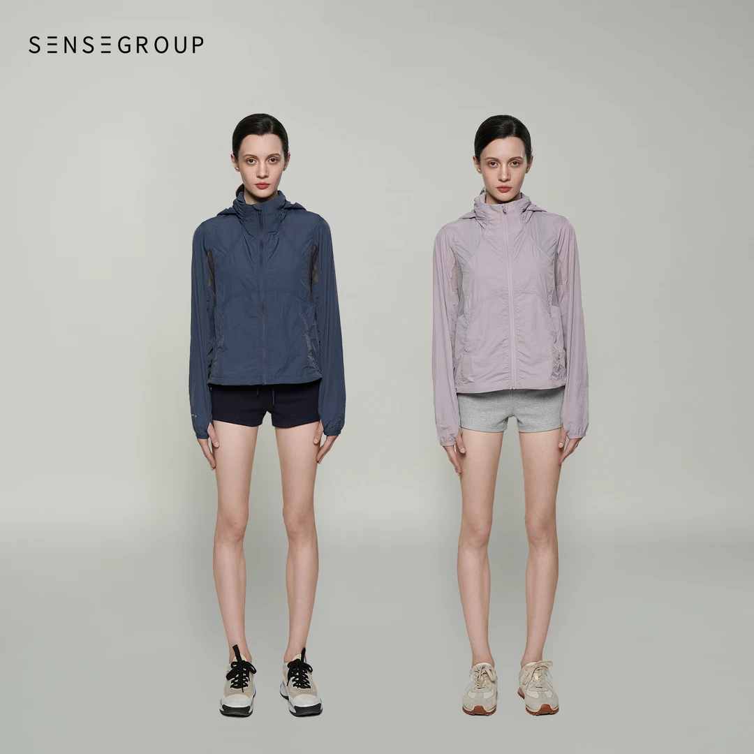 拾尚共合女士防晒服夏季新款休闲网格拼接薄款防晒衣外套