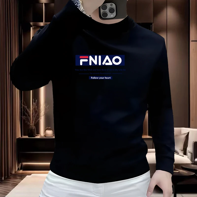 高端男士长袖百搭2025新款印花秋冬季加绒加厚休闲圆领卫衣男款潮