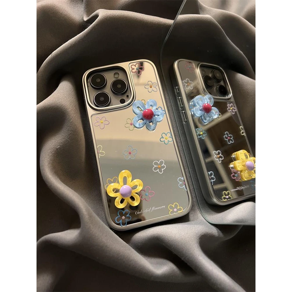 【笑笑专属】韩系ins简约立体花朵适用苹果16pro手机壳新款镜面男女