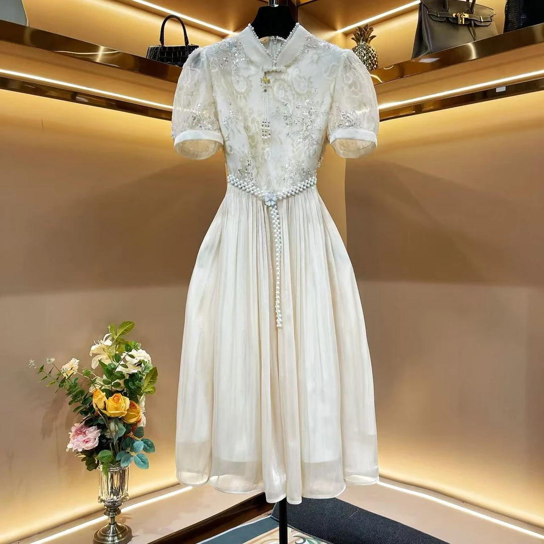 【锦绣未央】《子沫》轻奢设计师款优雅气质修身时尚收腰连衣裙-86605