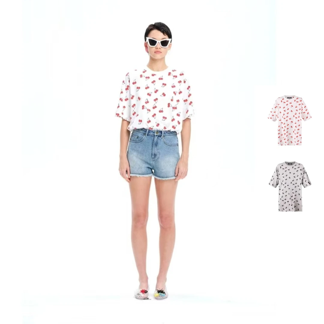 COEMES  25早秋新品 原创樱桃印花圆领短袖T恤宽松百搭休闲上衣