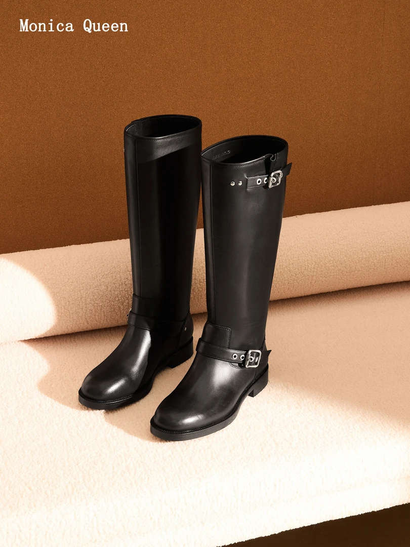 2025秋冬新款欧洲站时装机车全皮高筒长靴百搭不挑人膝下靴G2590