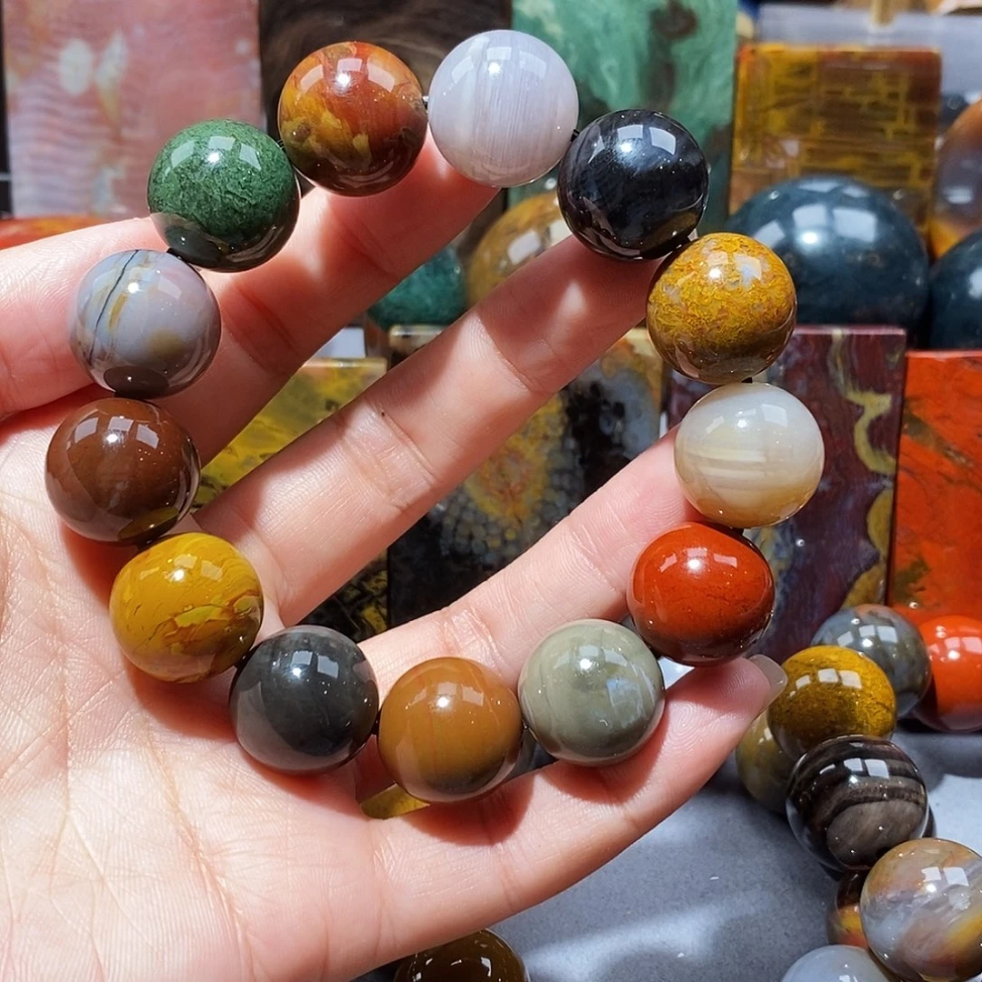 独***蕞未镶嵌天然北票硅化玉手串卡17.9硅化玉