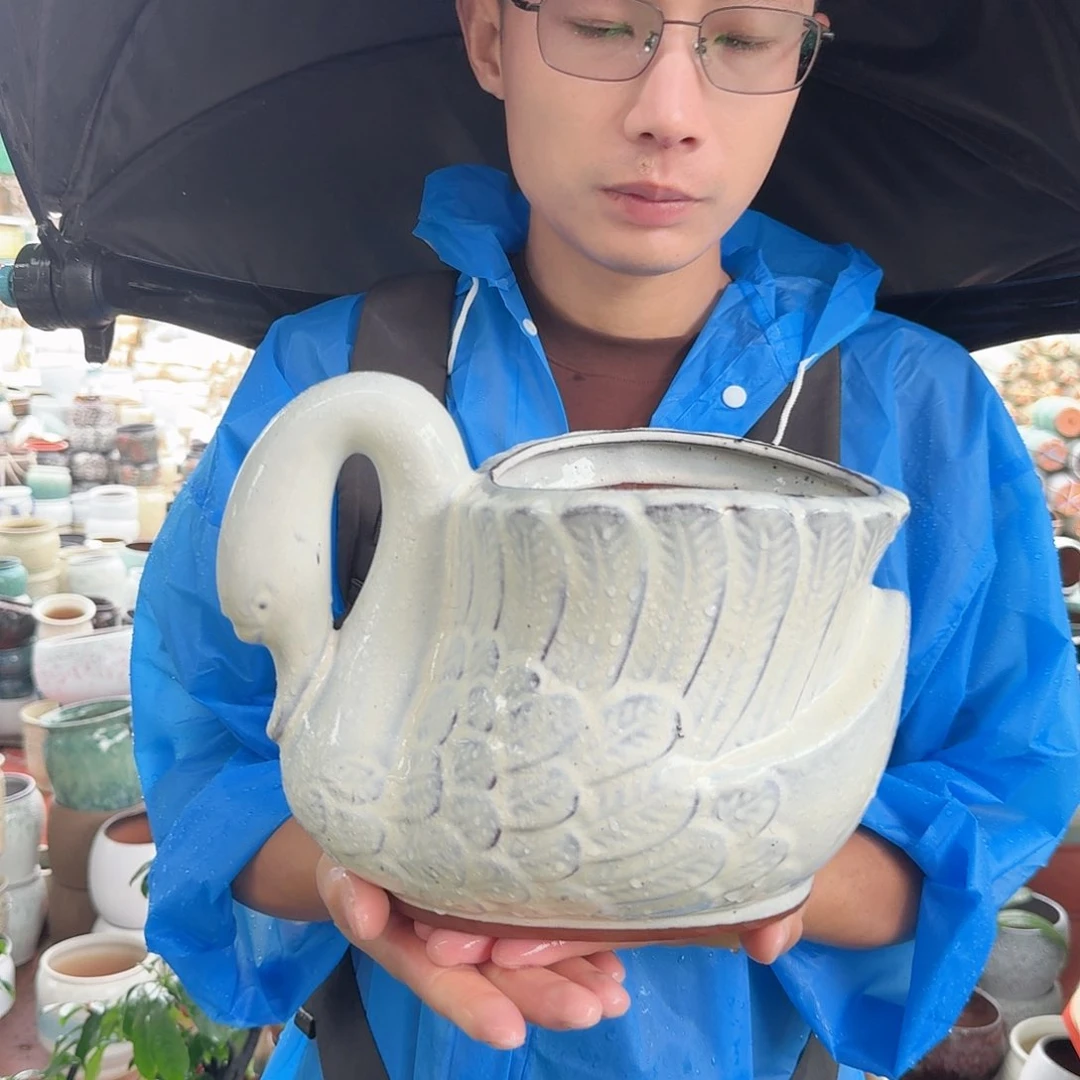 紫砂花盆鹅白色一个一个