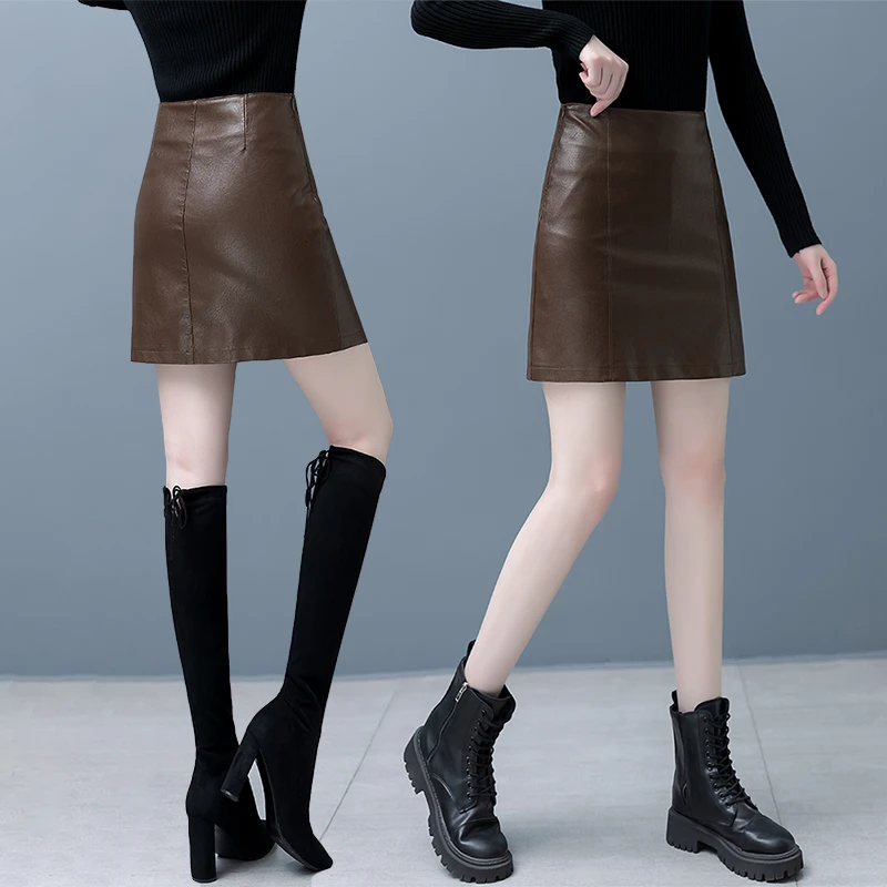 拉夏贝尔皮裙半身裙女秋冬2026新款高腰a字包臀裙一步pu皮短裙子