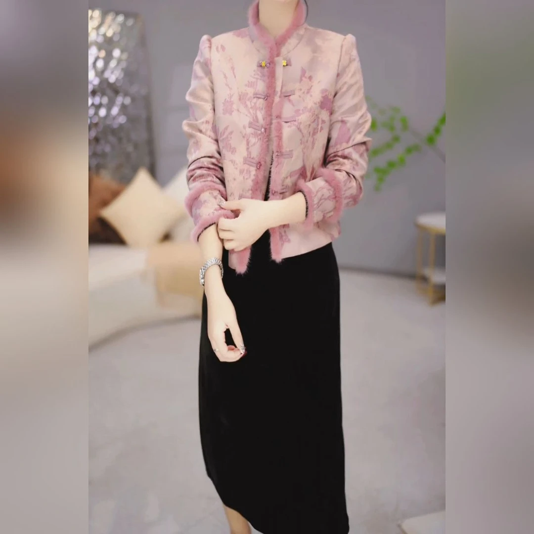 卡丹绒两件套2025秋季新款时尚气质修身显瘦新中式外套连衣裙套装