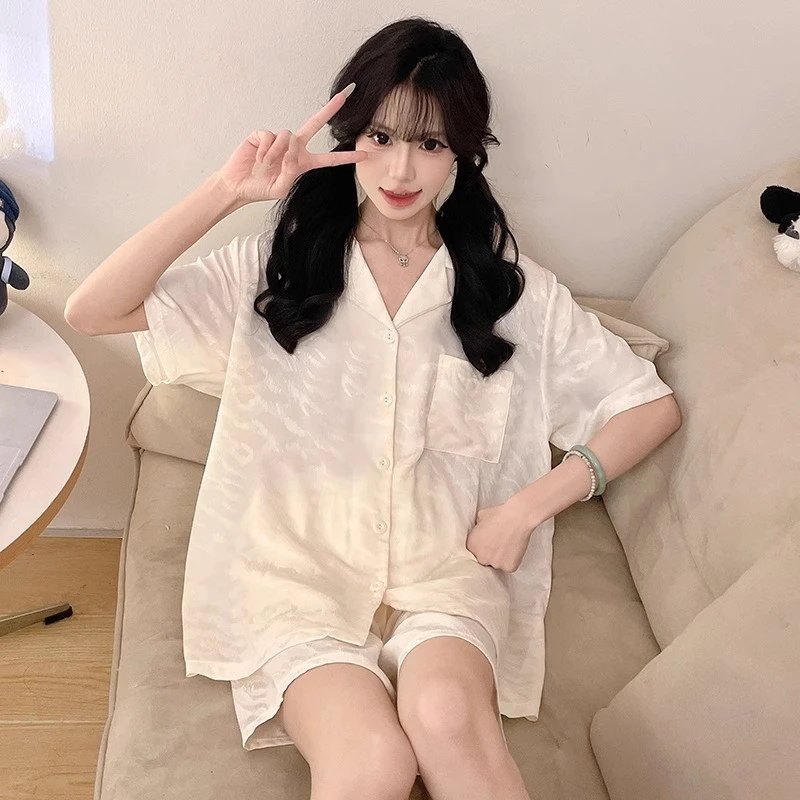睡衣女士夏季冰丝短袖简约纯色2025新款高级感时尚夏天家居服套装