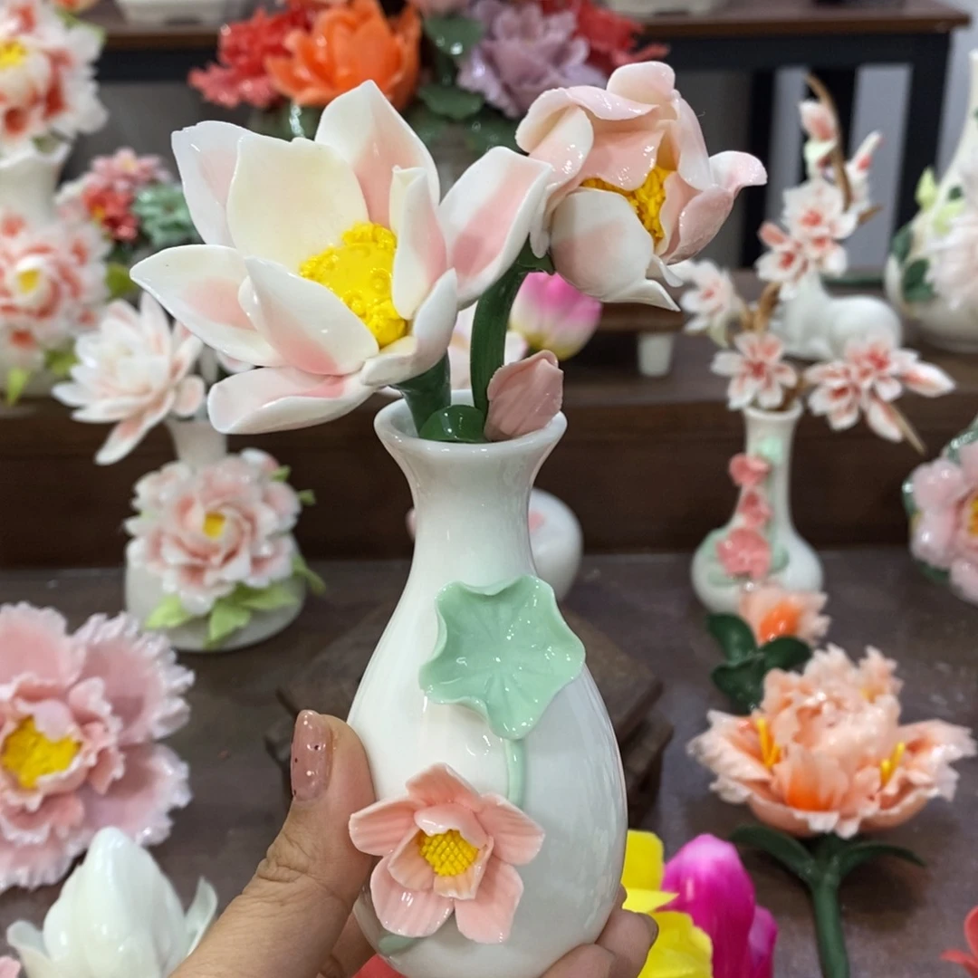 瓷片陶瓷手工花摆件