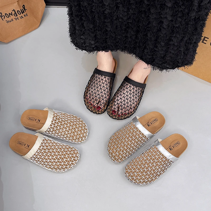 【品牌】凉拖包头拖舒适防滑豹纹小众包头平底编织复古镂空透气688