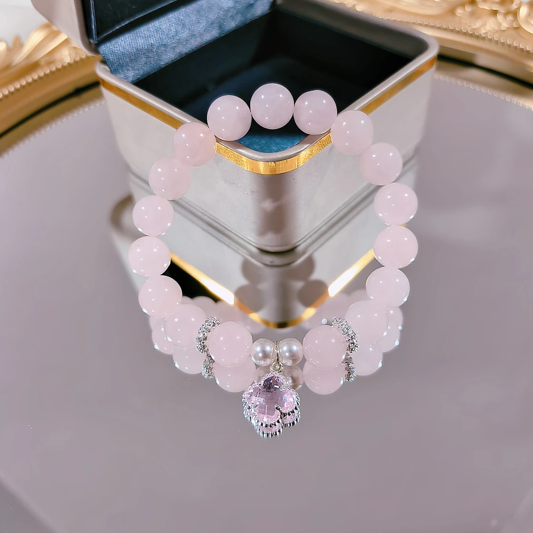 YS0087【小雀幸】粉水晶四叶草设计手串多样性发其一