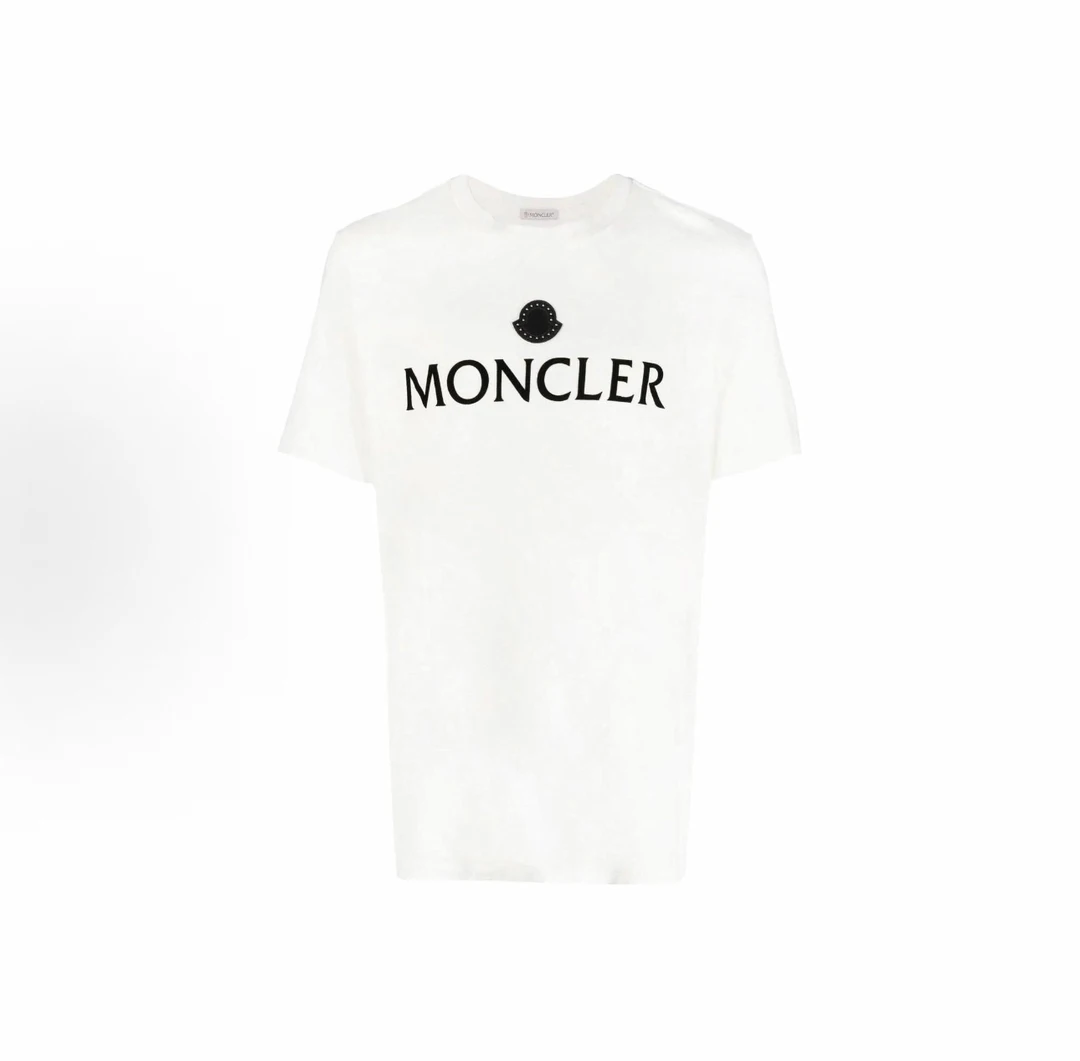 全新未使用 MONCLER 白色黑标刺绣logo圆领短袖T恤L码