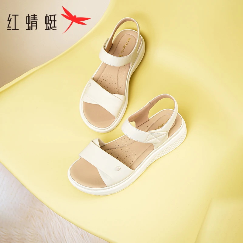 红蜻蜓妈妈凉鞋2025夏季新款女鞋超软小羊皮鞋子真皮软底女士凉鞋