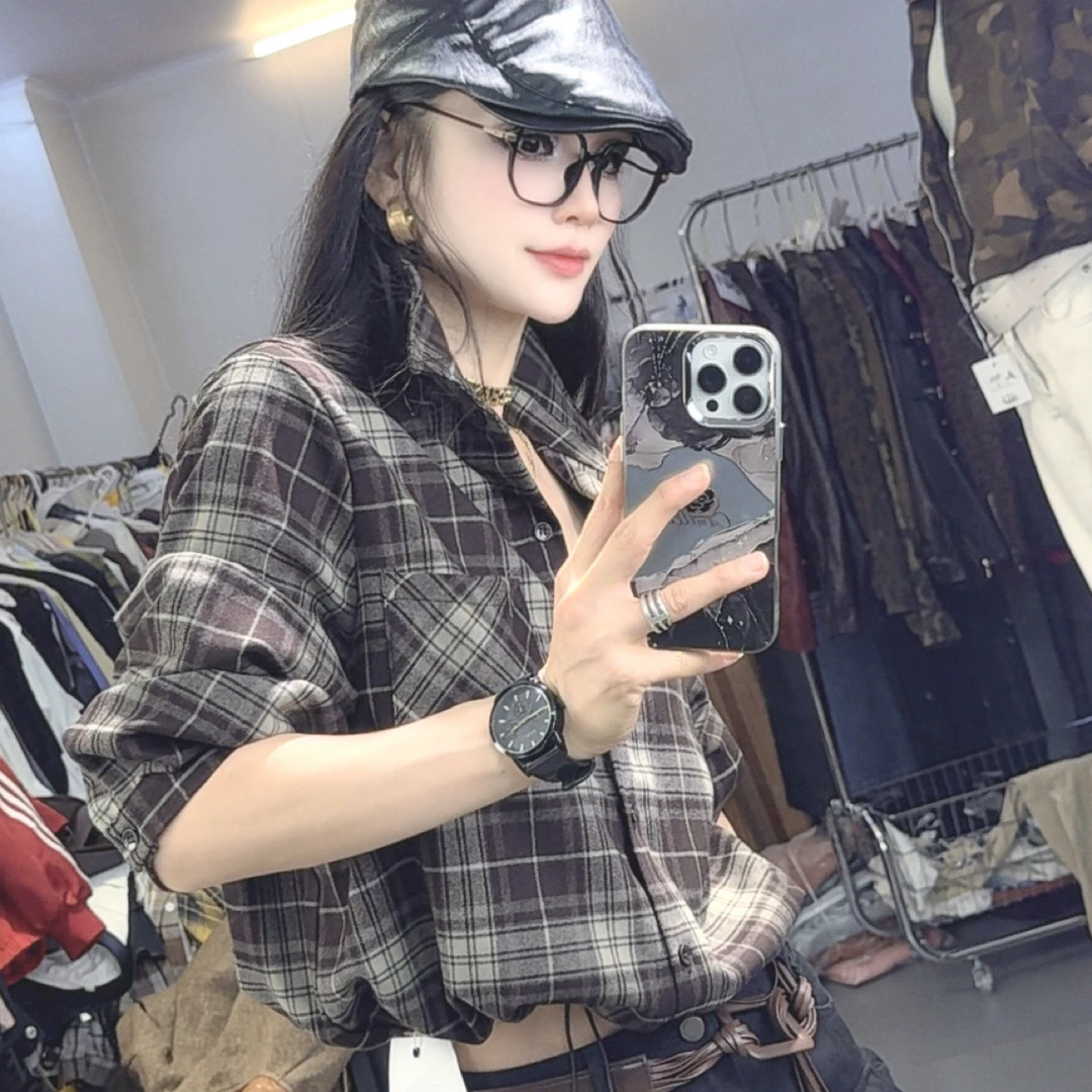 【C度笑笑力推】9955新品时尚小众美学系列磨毛格子衬衫