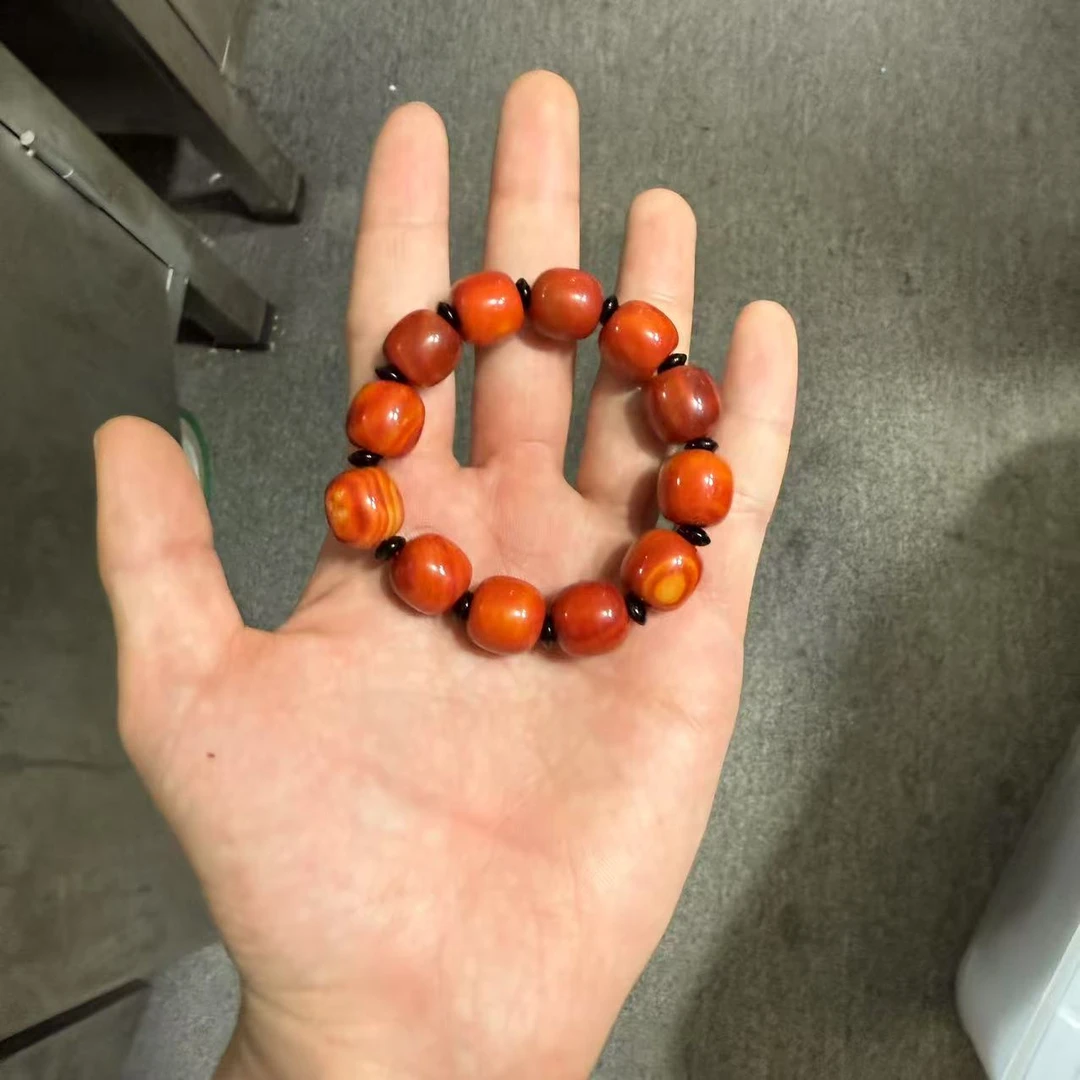 天然帝王料鸡栓红梅血玉玛瑙桶珠手串 D004—多样性发