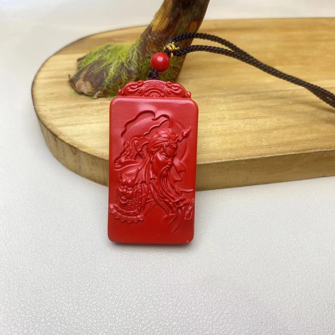 含辰砂工艺品高含量朱砂红砂设计款关公吊坠保真关二爷朱砂挂件
