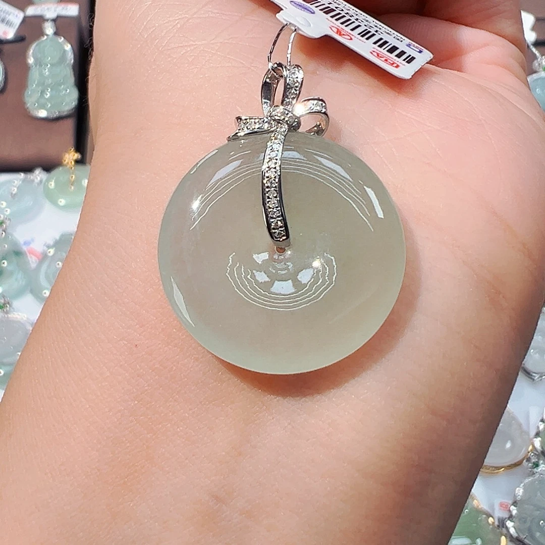 吊坠(不含链)18K金镶嵌翡翠平安扣