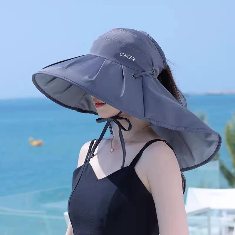 空顶防晒帽子女2025新款夏季户外防紫外线大帽檐太阳帽披肩遮阳帽