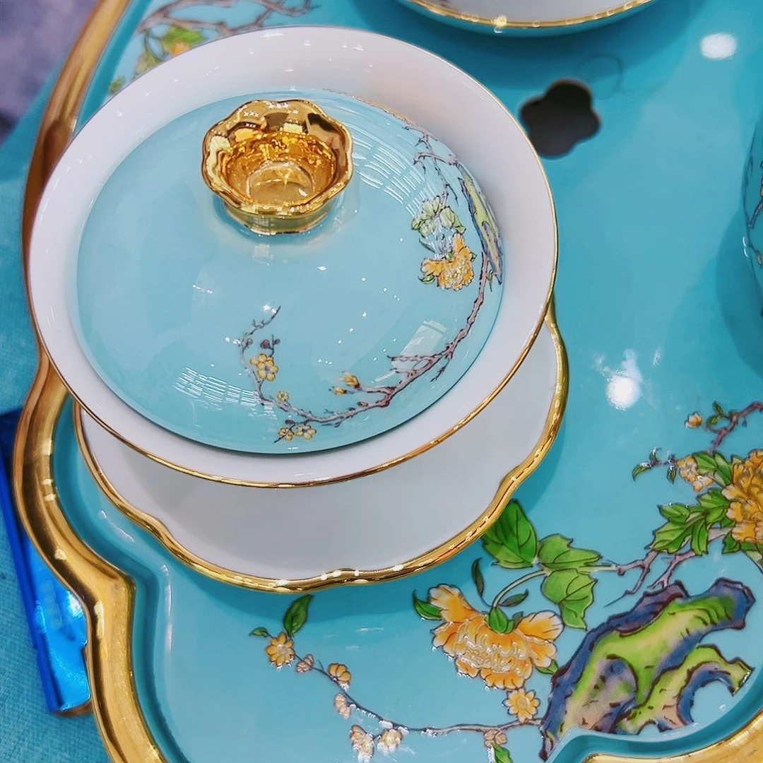 永***远西湖蓝盖碗一套一