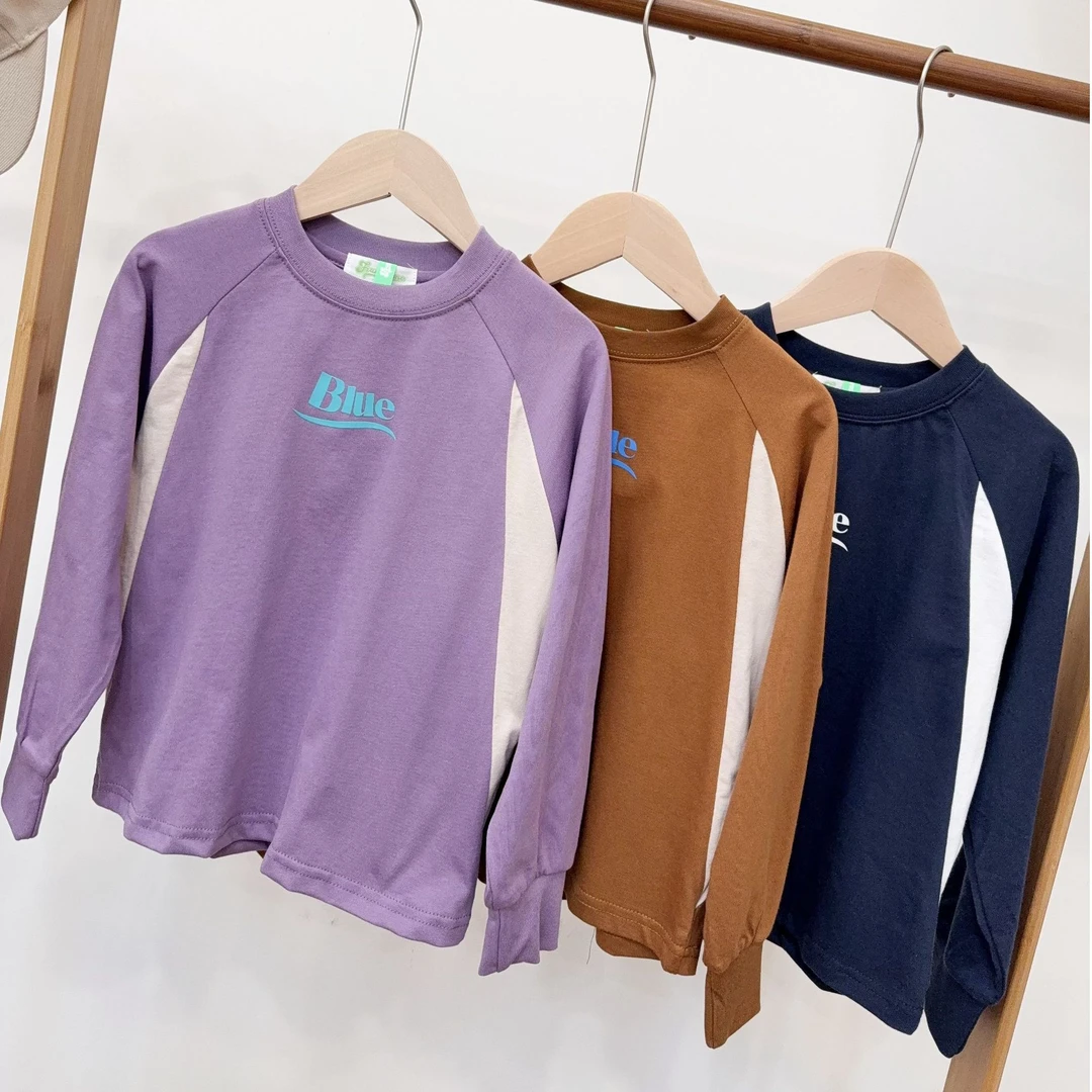 男女潮童【720BLUE】撞色简约打底外穿内搭长袖百搭韩版圆领