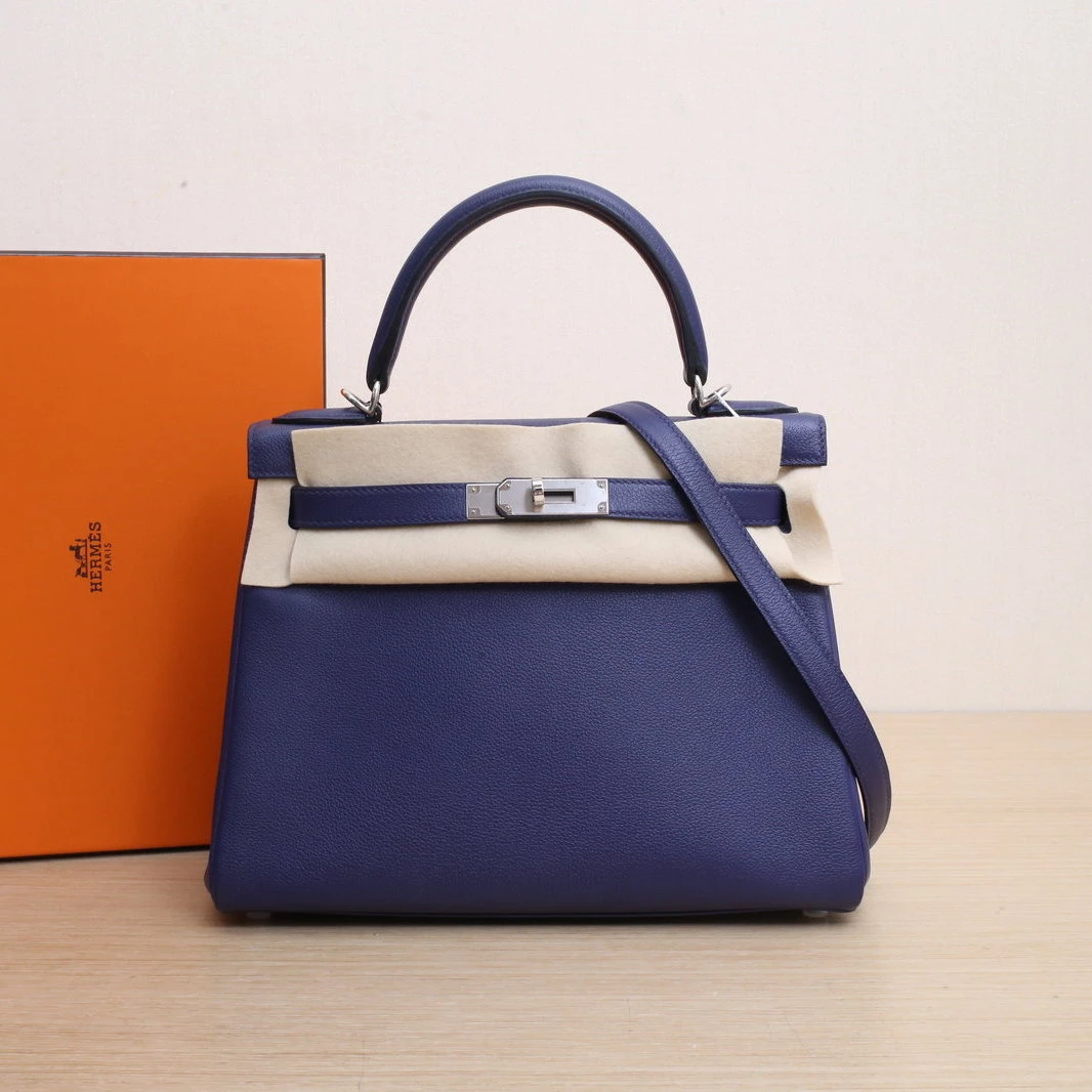 95新 Hermes/爱马仕 【双双】Kelly 28 X9锦葵紫拼M3水墨蓝 Y刻