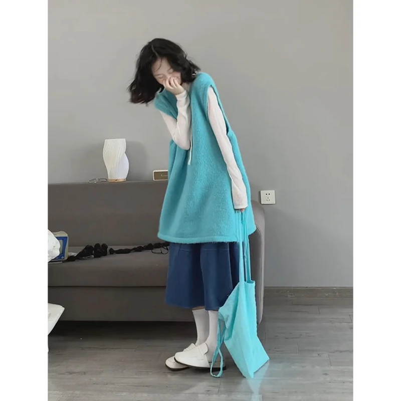 INS CEC秋季新款针织马甲背心叠穿内搭打底衫上衣高腰半身裙套装