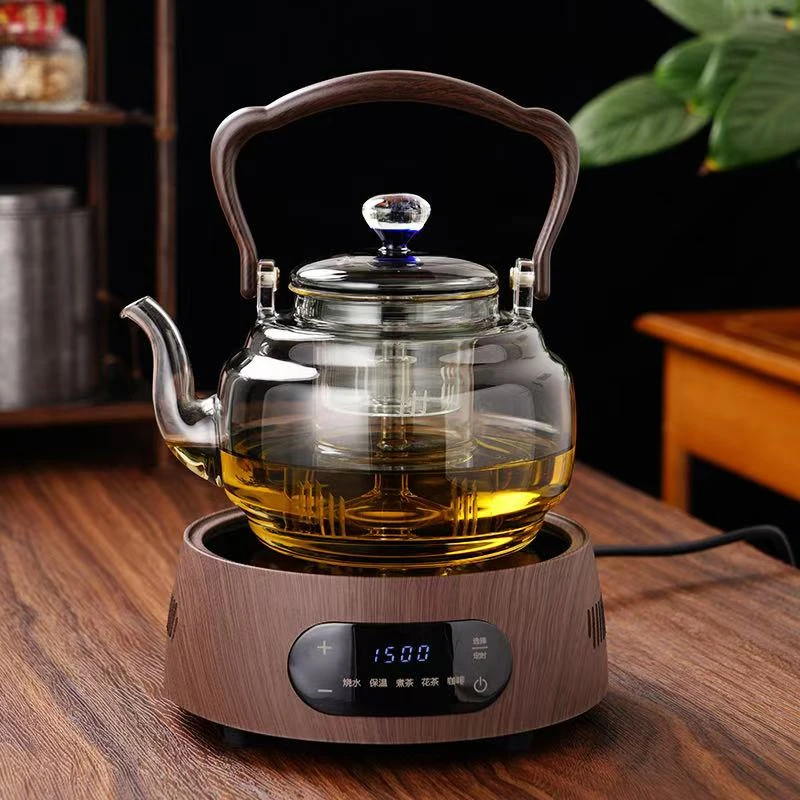 洛洋电陶炉新款胡陶木茶炉套装蒸煮一体星空高升玻璃壶耐高温防爆