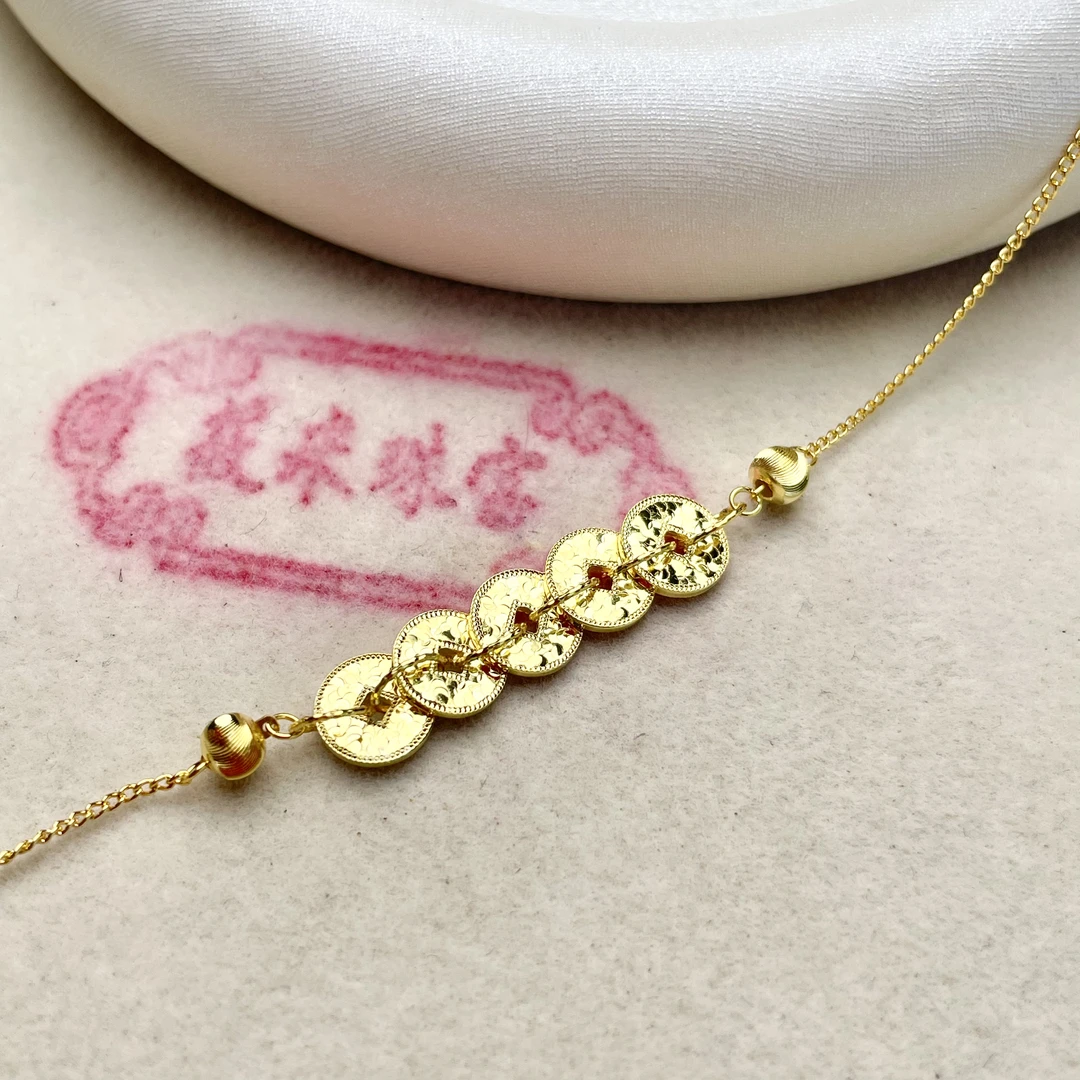 足银手链 金色五币足银手链D349 md