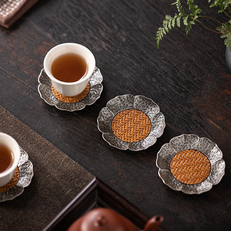 国潮主人杯创意竹编合金茶杯垫复古茶托茶桌隔热防烫垫功茶具配件