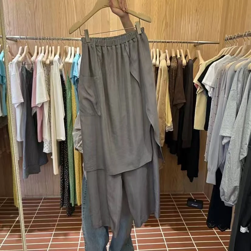 东大门新款街头时尚松紧叠穿假两件休闲长裤