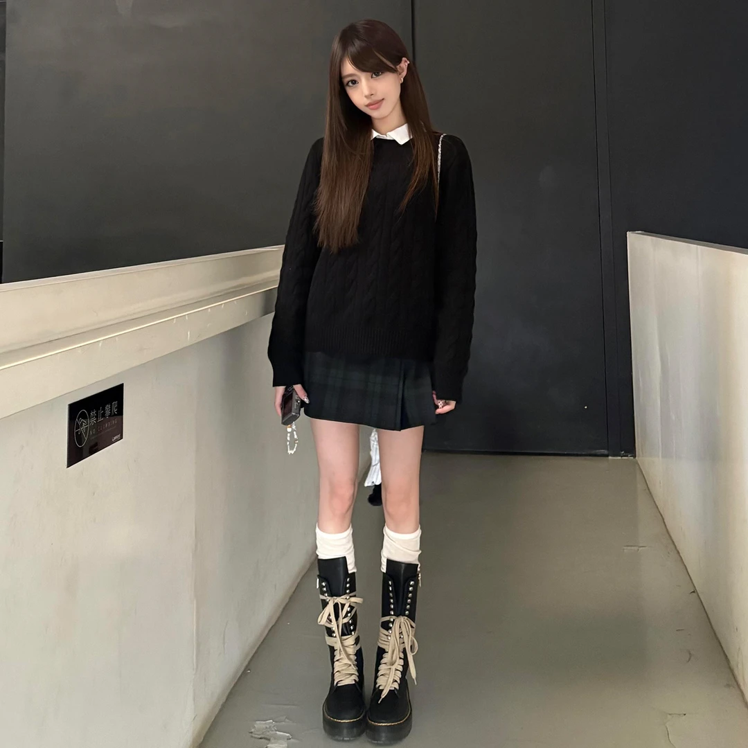 miu系学院风毛衣针织连衣裙子女秋冬季2025新款韩系穿搭一整套装