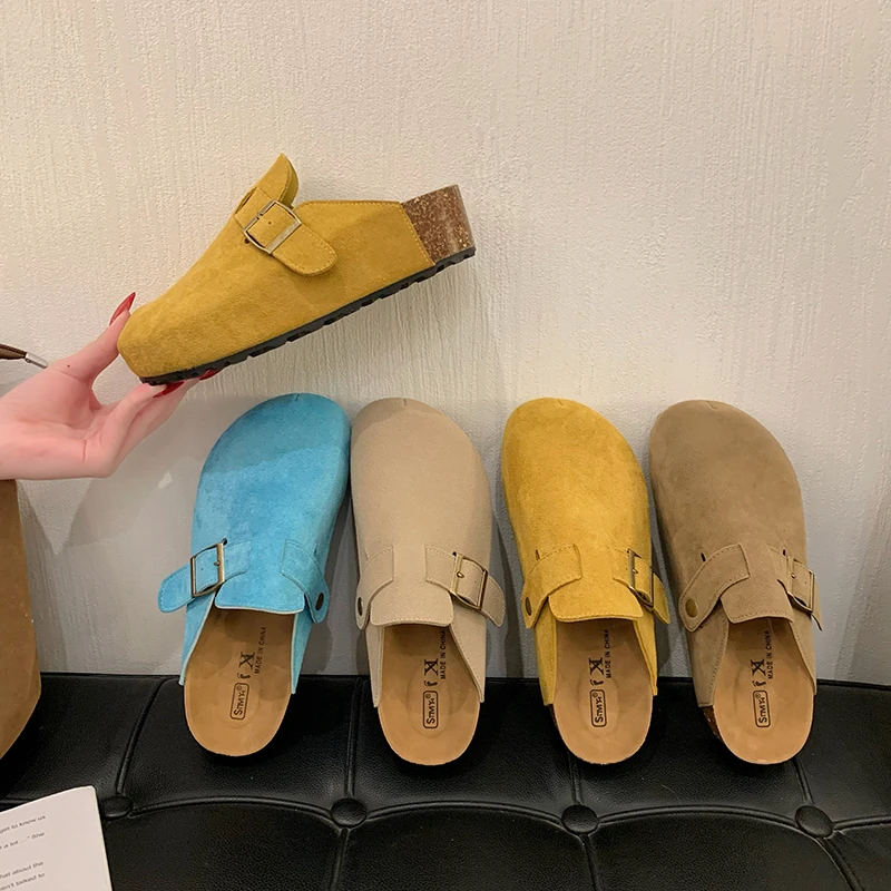 小个子增高5CM勃肯鞋女2025春夏新款复古厚底一脚蹬包头半拖鞋