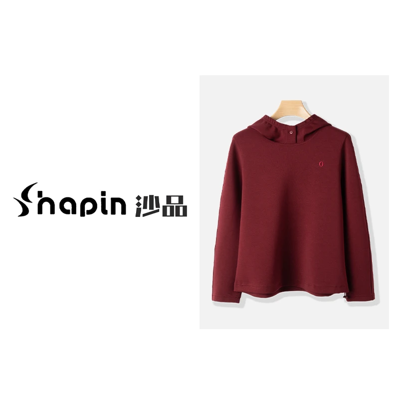 时尚O标刺绣纯色连帽立领卫衣宽松遮肉简约舒适上衣女FMD251050