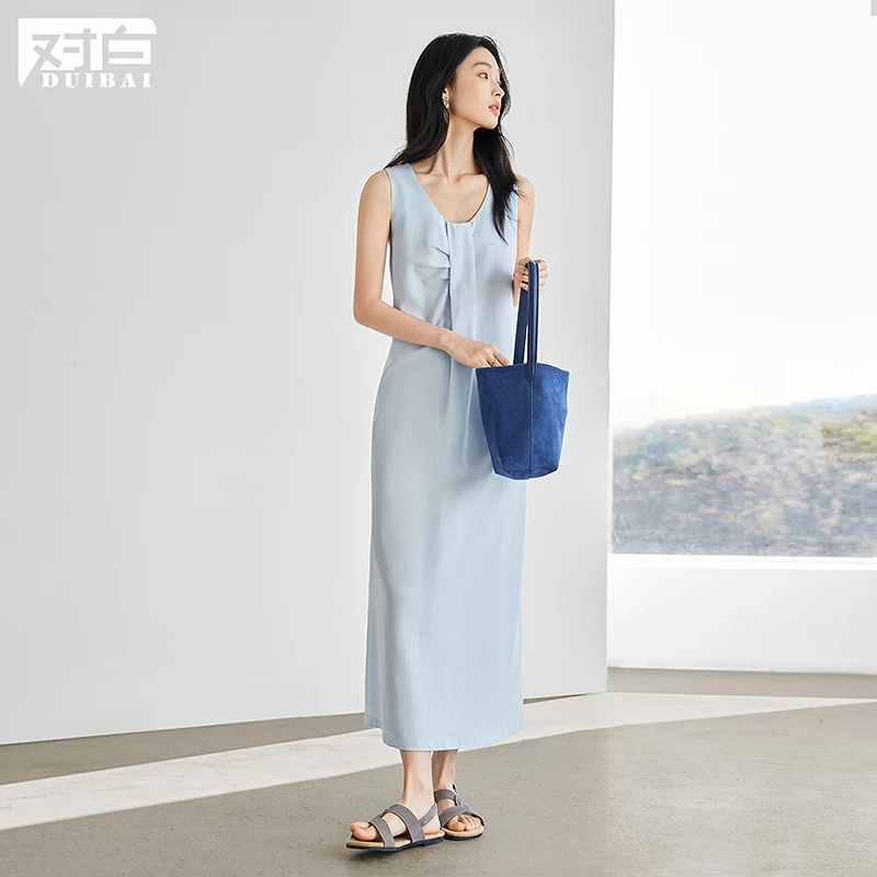 对白莱赛尔亚麻无袖连衣裙女2025夏新款气质显瘦欧若风度假背心裙